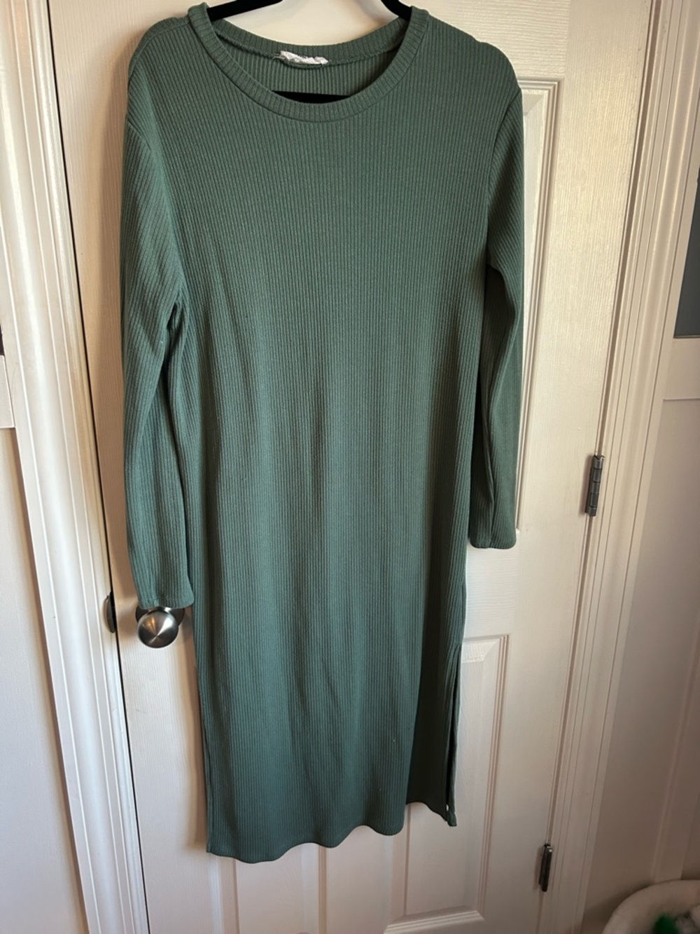 Double Zero Ribbed Long-Sleeve Midi Dress in Sage